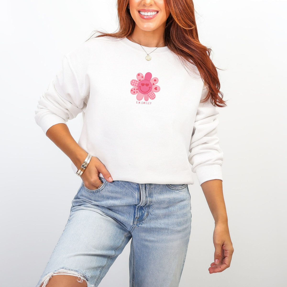 S.W.Smiley Patchwork Flower Hearts - Women's Graphic Sweatshirt