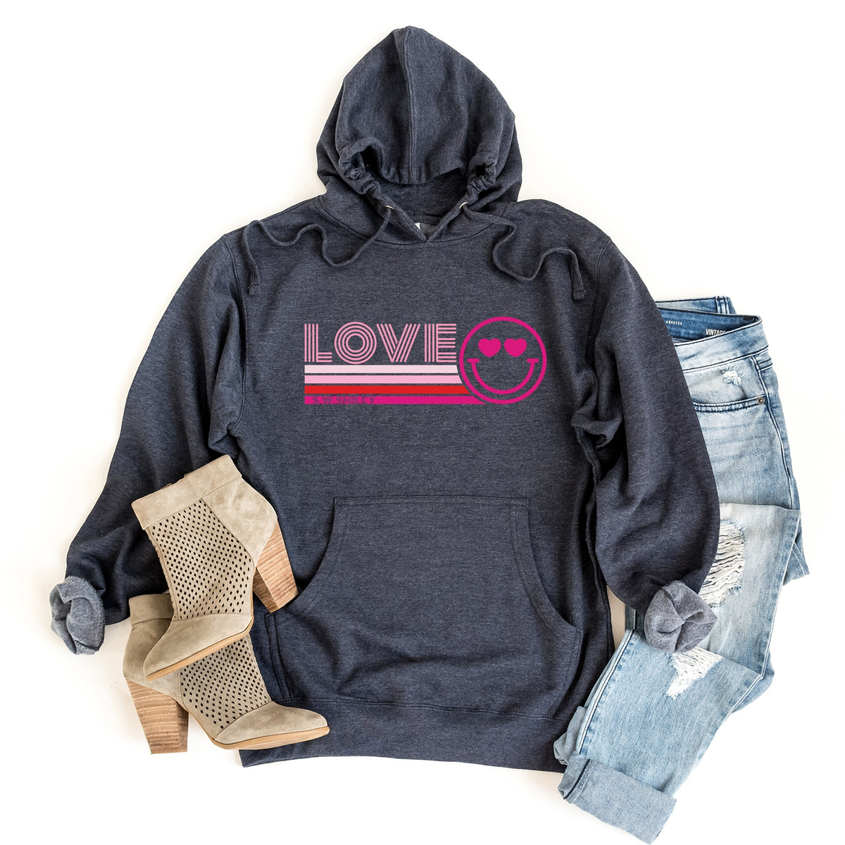 S.W.Smiley Love Retro Heart Eyes - Women's Graphic Hoodie