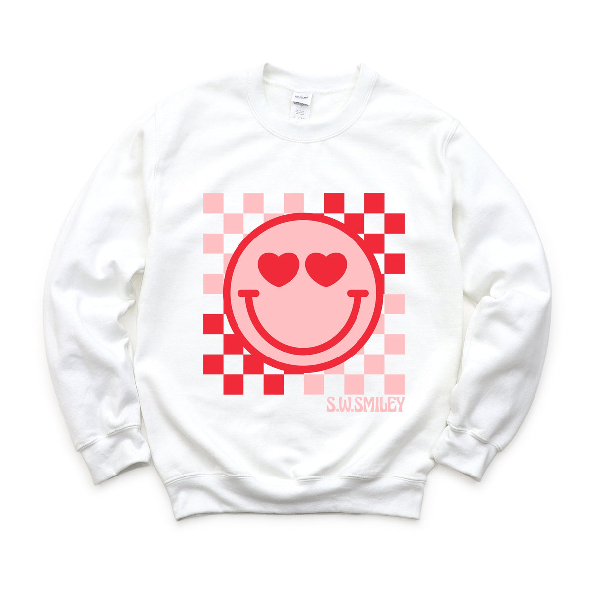 S.W.Smiley Checkered Heart Eyes Smiley -  Women's Graphic Sweatshirt
