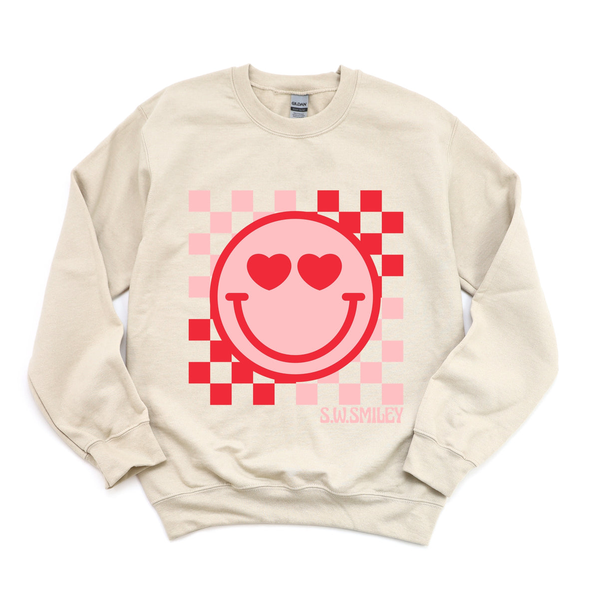 S.W.Smiley Checkered Heart Eyes Smiley -  Women's Graphic Sweatshirt