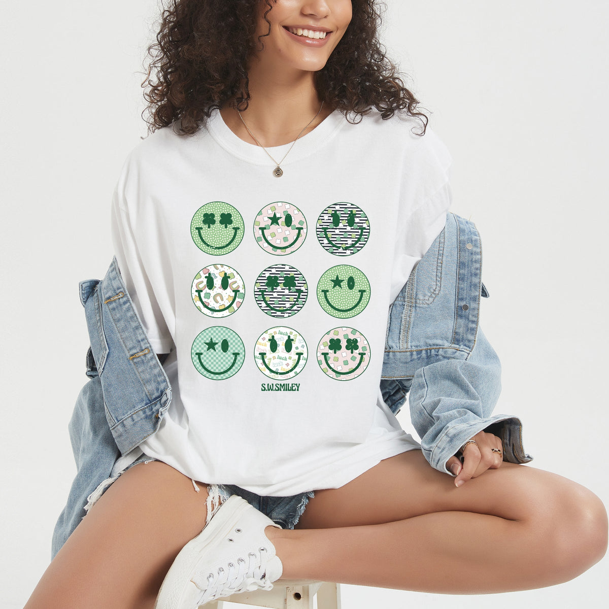 S.W.Smiley St. Patrick's Smiley Chart - Women's Garment Dyed Graphic T-Shirt