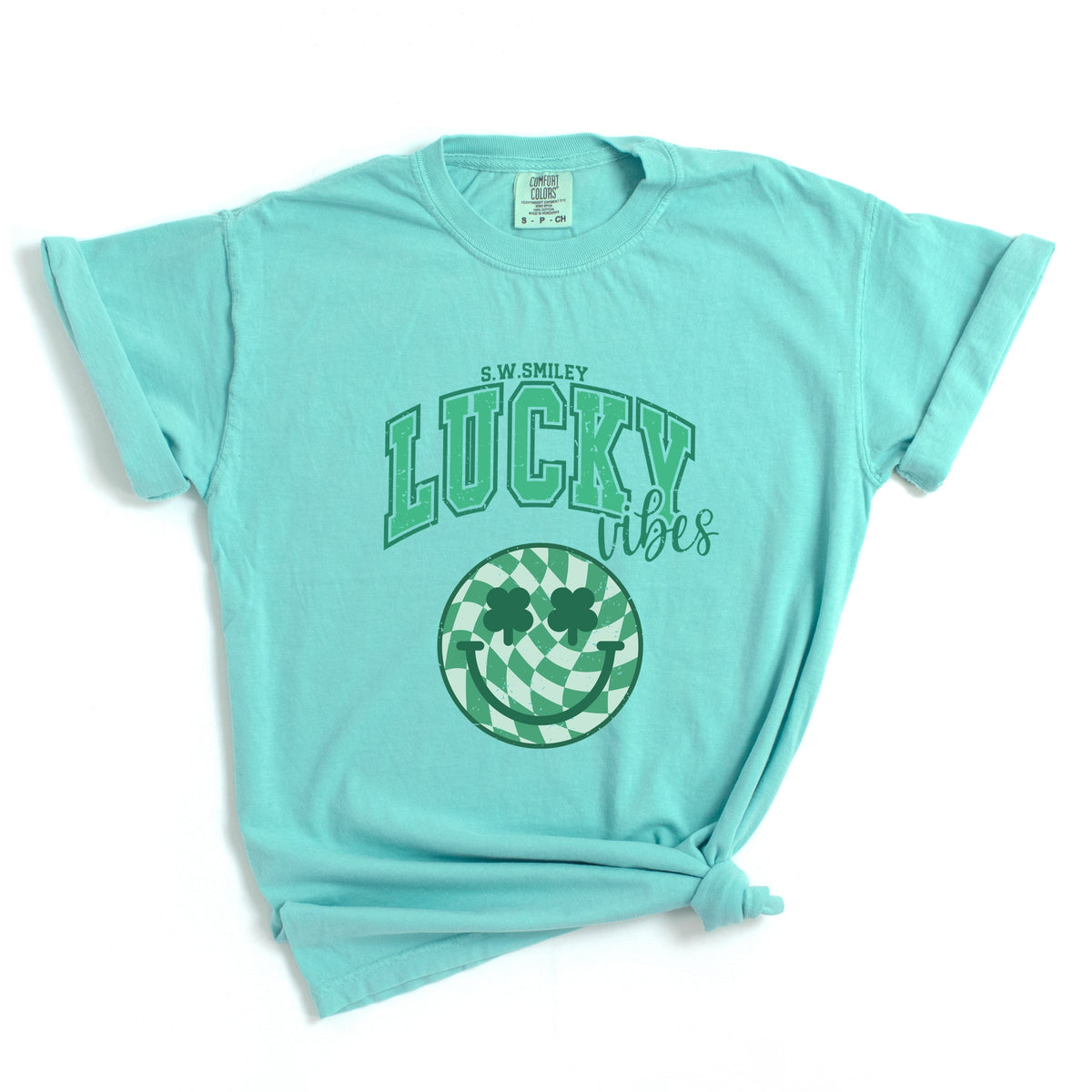 S.W.Smiley Lucky Vibes Smiley - Women's Garment Dyed Graphic T-Shirt