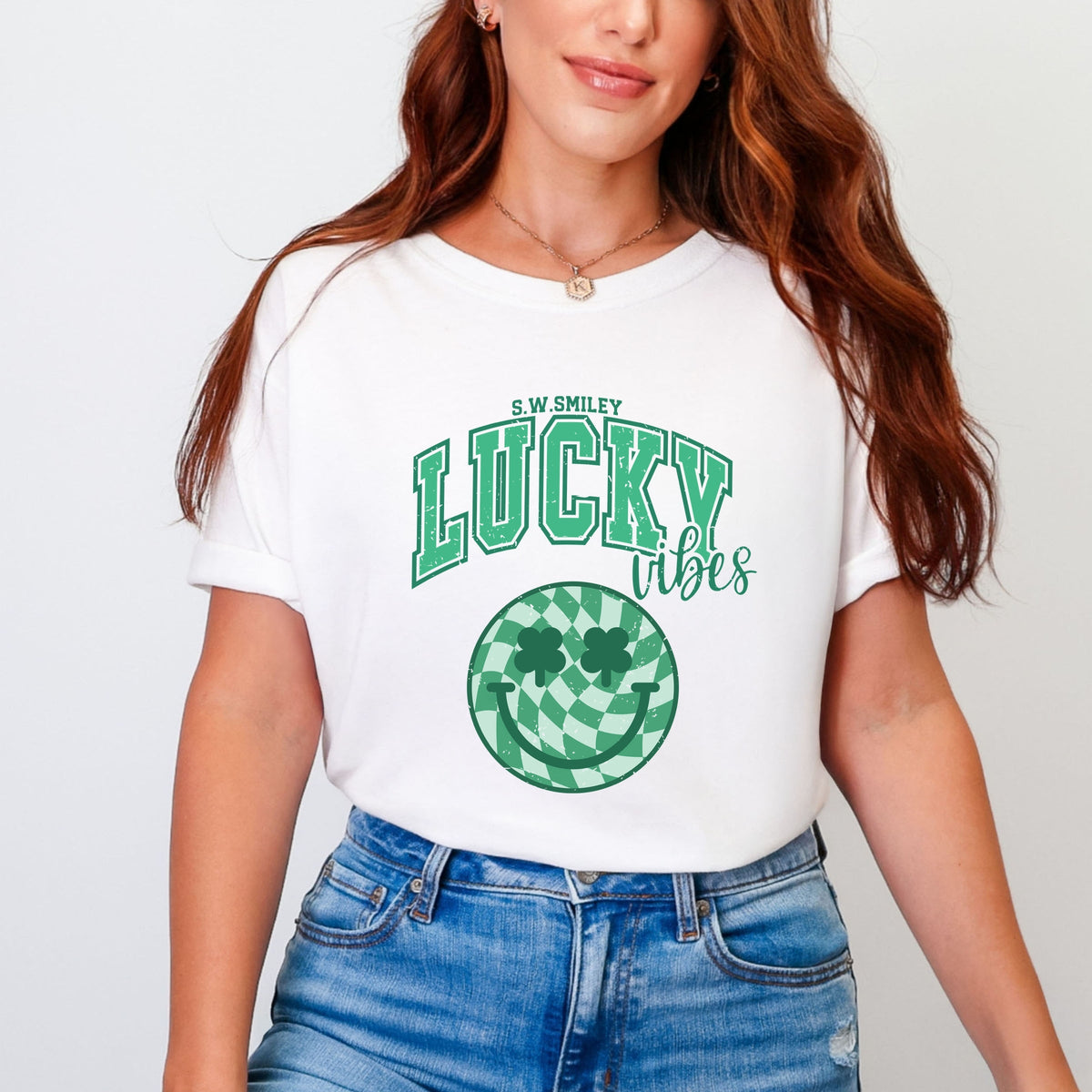 S.W.Smiley Lucky Vibes Smiley - Women's Garment Dyed Graphic T-Shirt