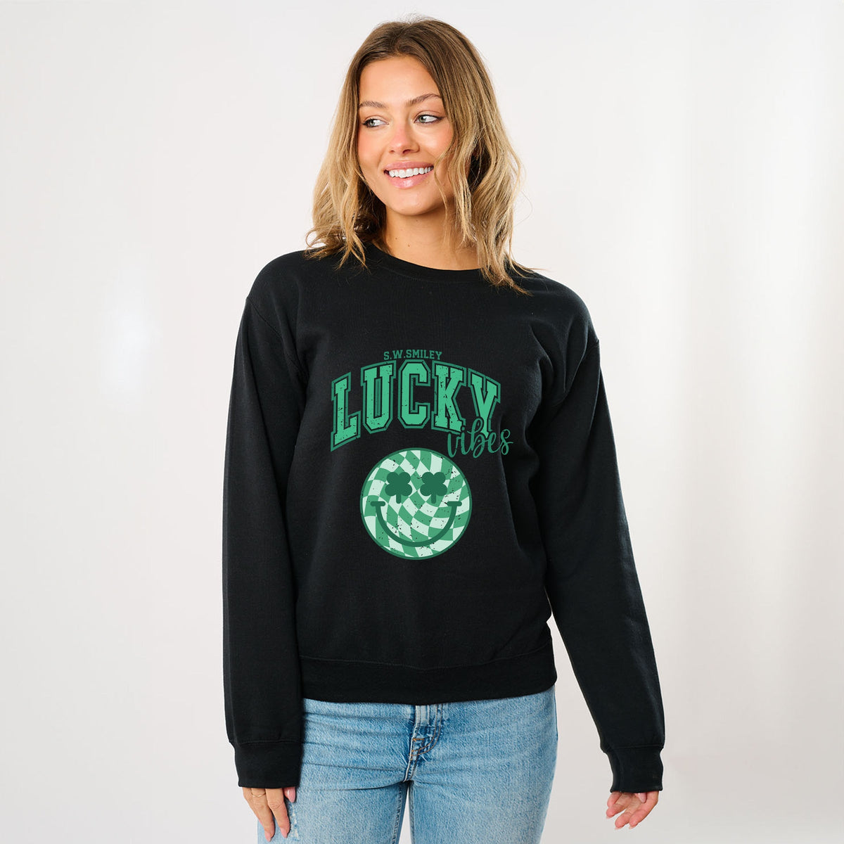 S.W.Smiley Lucky Vibes Smiley -  Women's Graphic Sweatshirt