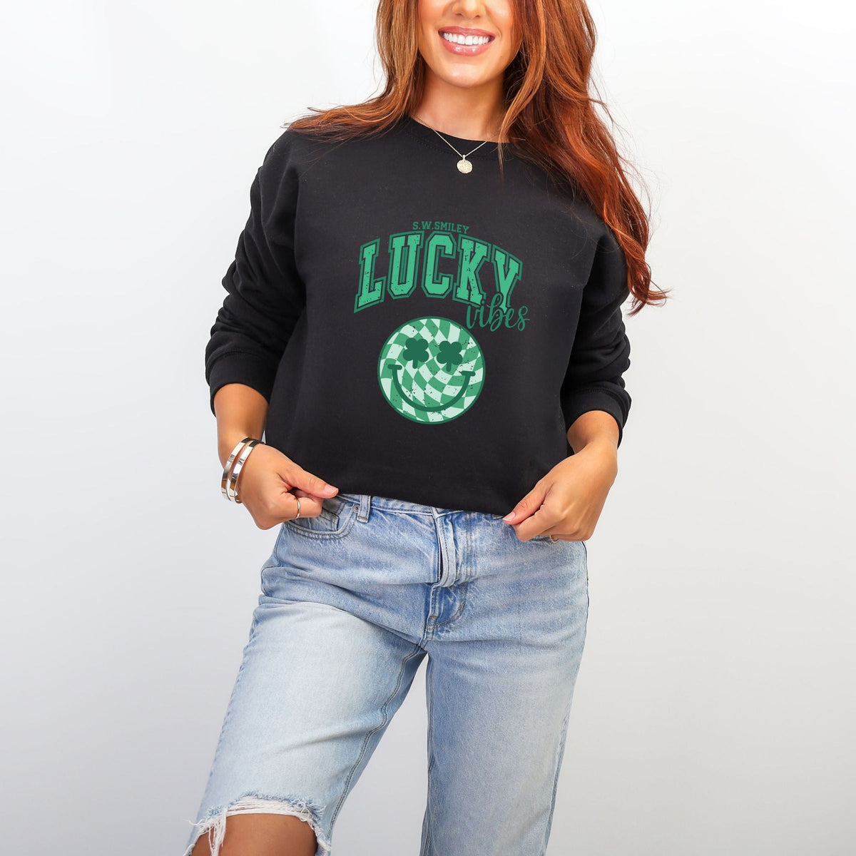 S.W.Smiley Lucky Vibes Smiley -  Women's Graphic Sweatshirt
