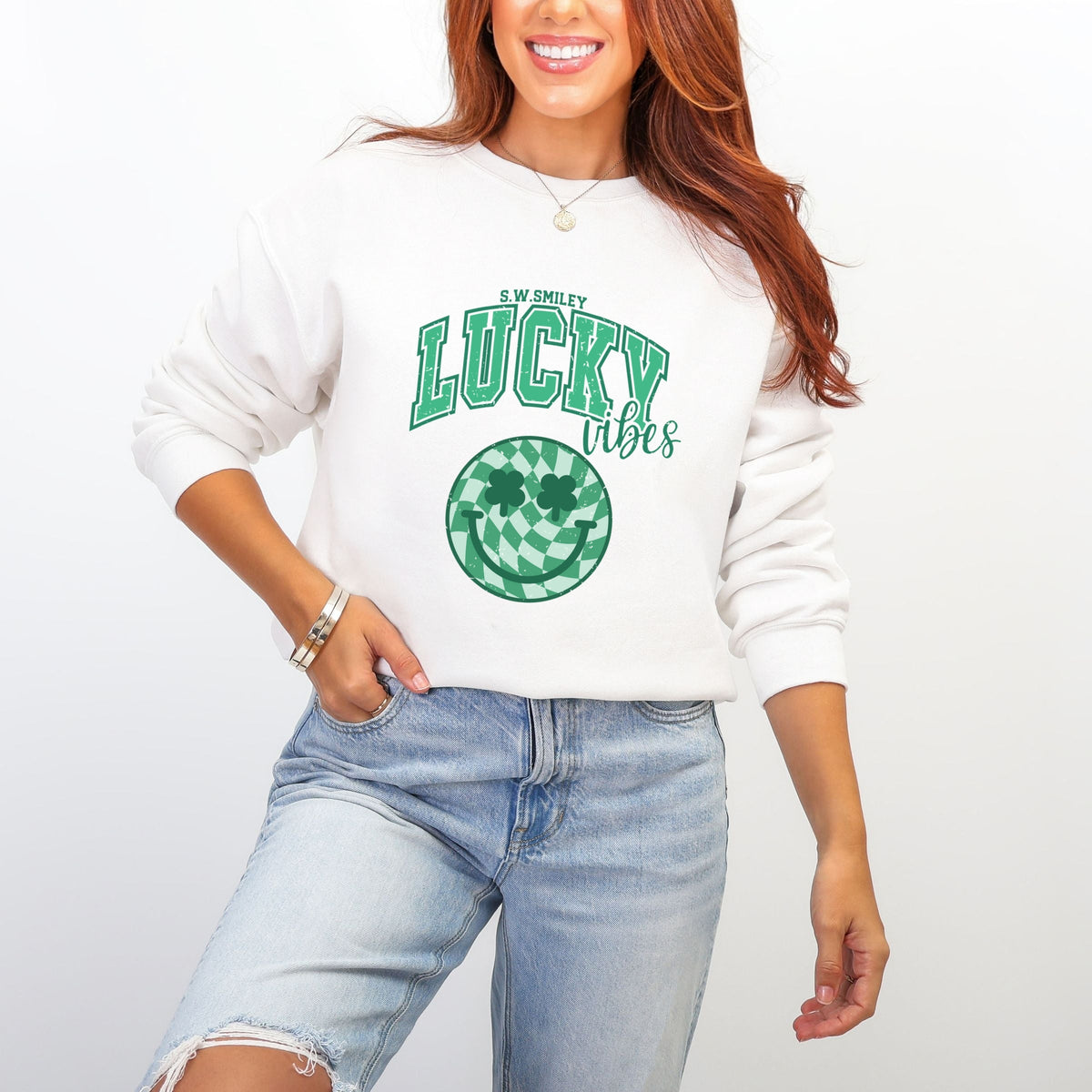S.W.Smiley Lucky Vibes Smiley -  Women's Graphic Sweatshirt