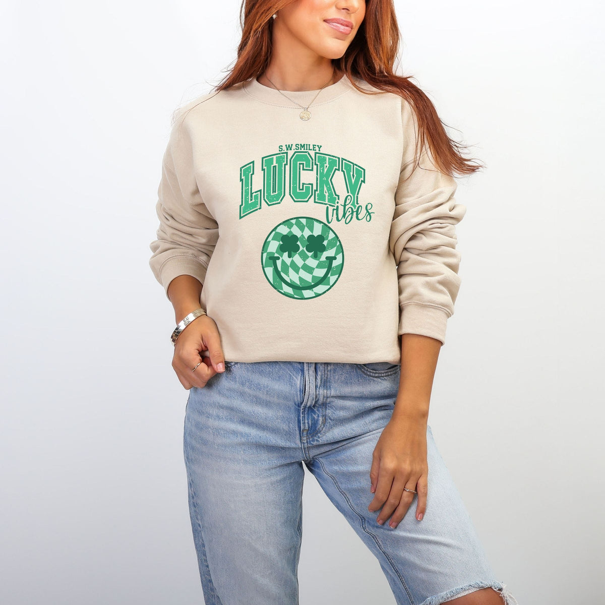 S.W.Smiley Lucky Vibes Smiley -  Women's Graphic Sweatshirt