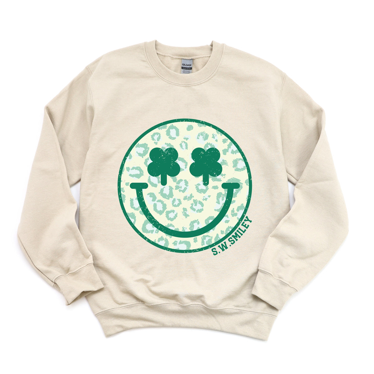 S.W.Smiley Clover Leopard Smiley Face -  Women's Graphic Sweatshirt