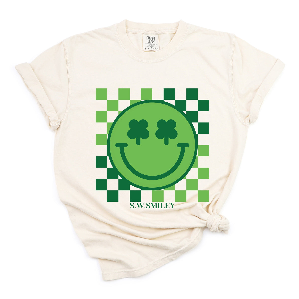 S.W.Smiley Clover Eyes Smiley - Women's Garment Dyed Graphic T-Shirt
