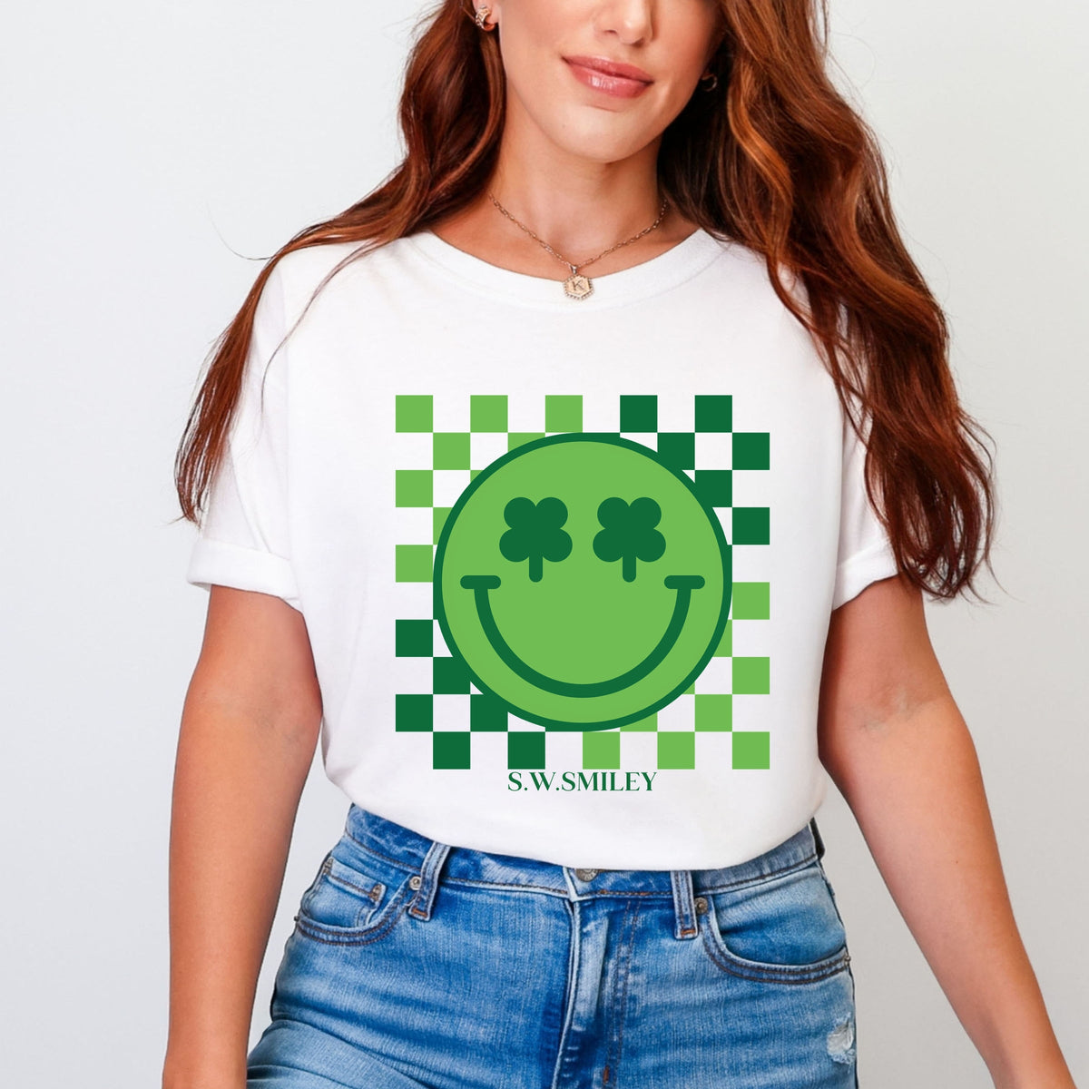 S.W.Smiley Clover Eyes Smiley - Women's Garment Dyed Graphic T-Shirt