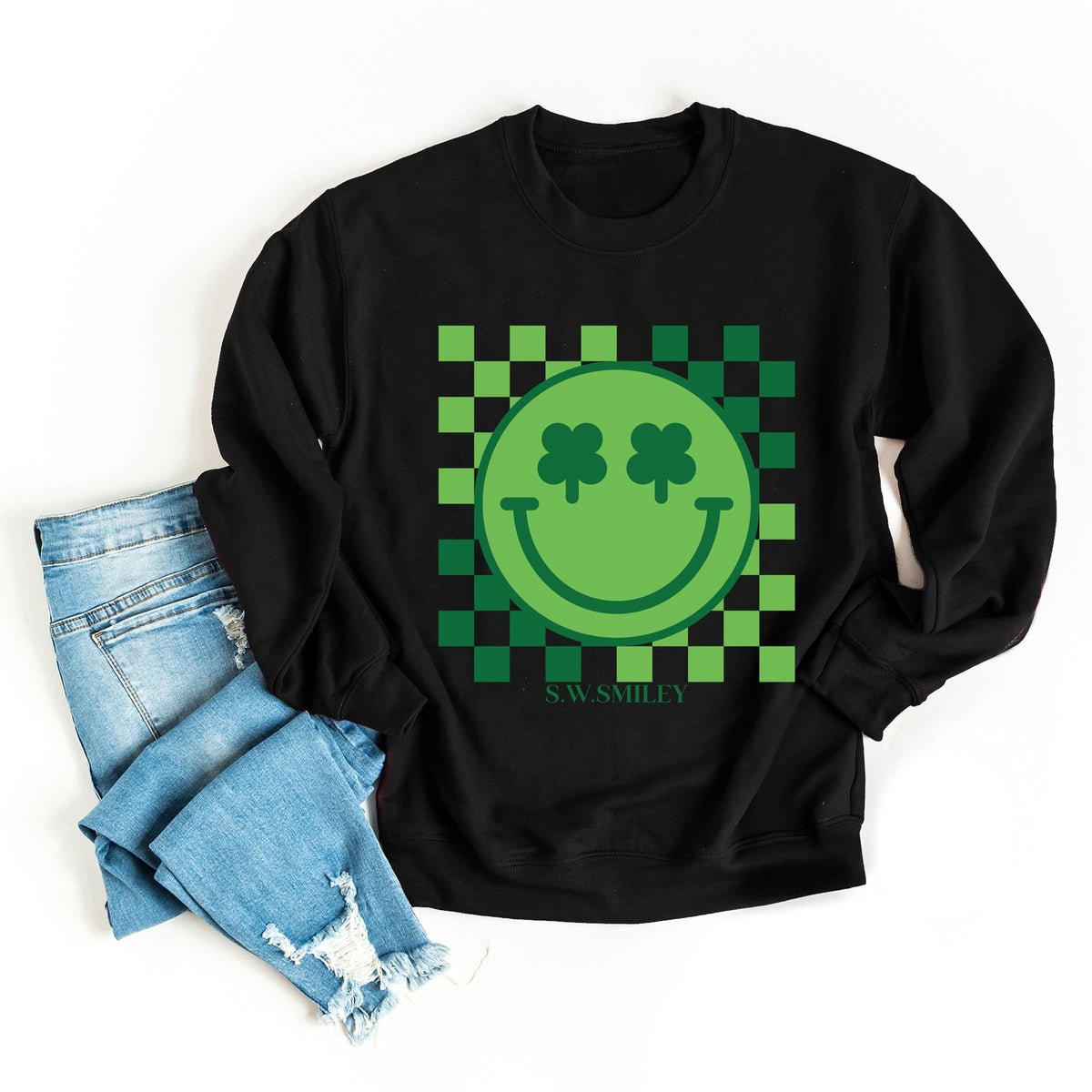 S.W.Smiley Clover Eyes Smiley -  Women's Graphic Sweatshirt