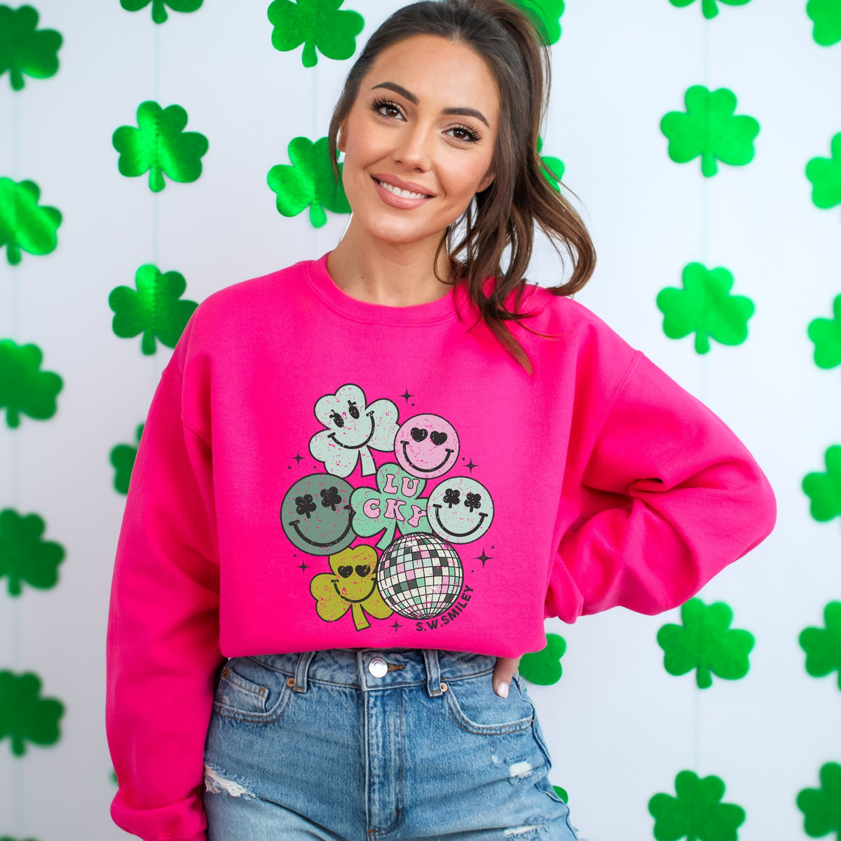 S.W.Smiley Lucky Smiley Disco -  Women's Graphic Sweatshirt