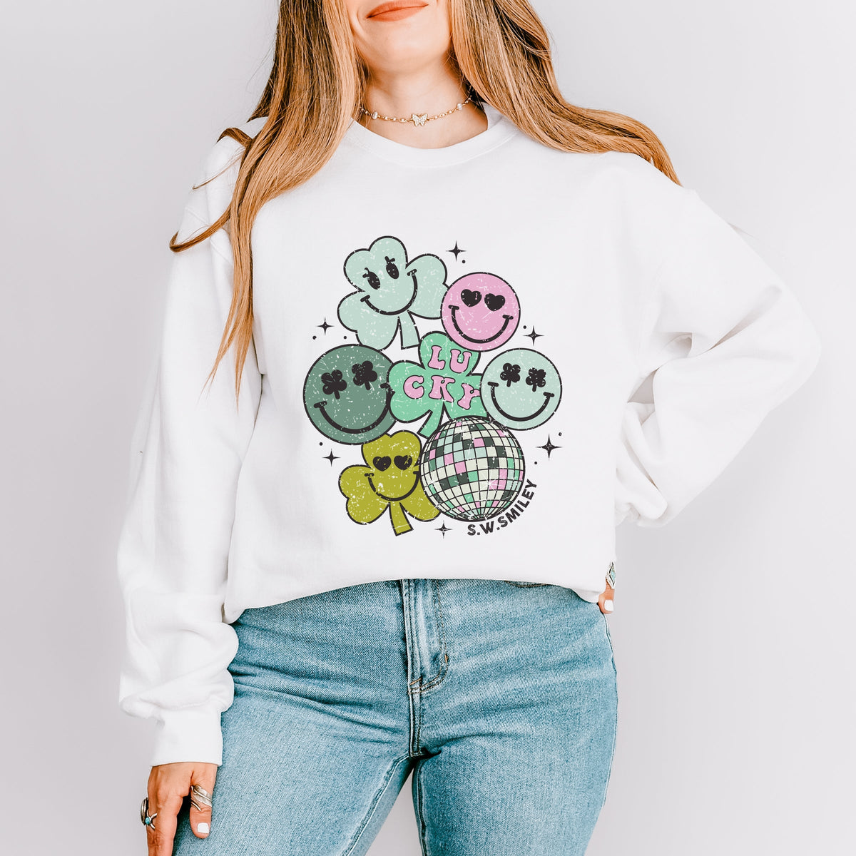 S.W.Smiley Lucky Smiley Disco -  Women's Graphic Sweatshirt