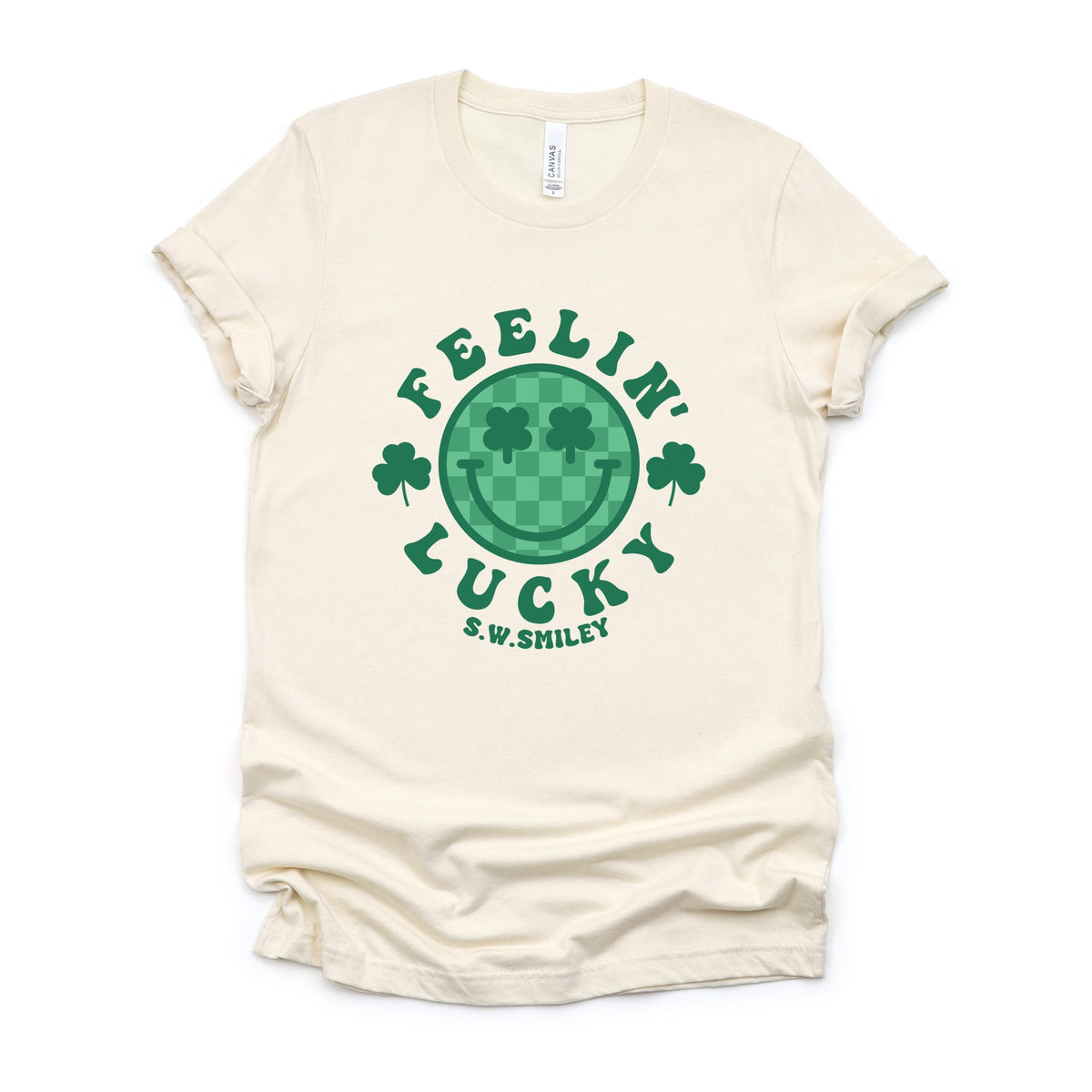S.W.Smiley Feelin Lucky Checkered Smiley Face  - Women's Short Sleeve Graphic T-Shirt