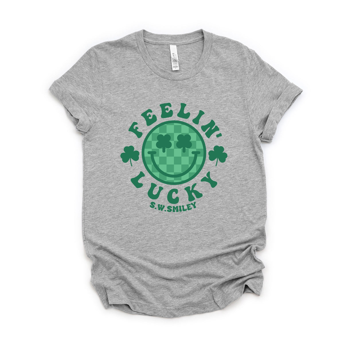 S.W.Smiley Feelin Lucky Checkered Smiley Face  - Women's Short Sleeve Graphic T-Shirt