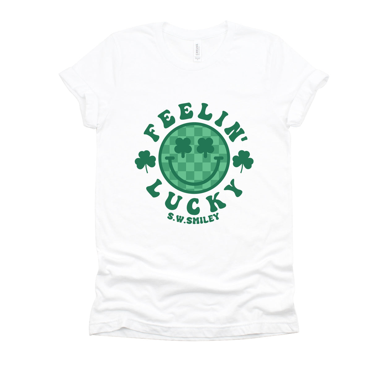 S.W.Smiley Feelin Lucky Checkered Smiley Face  - Women's Short Sleeve Graphic T-Shirt