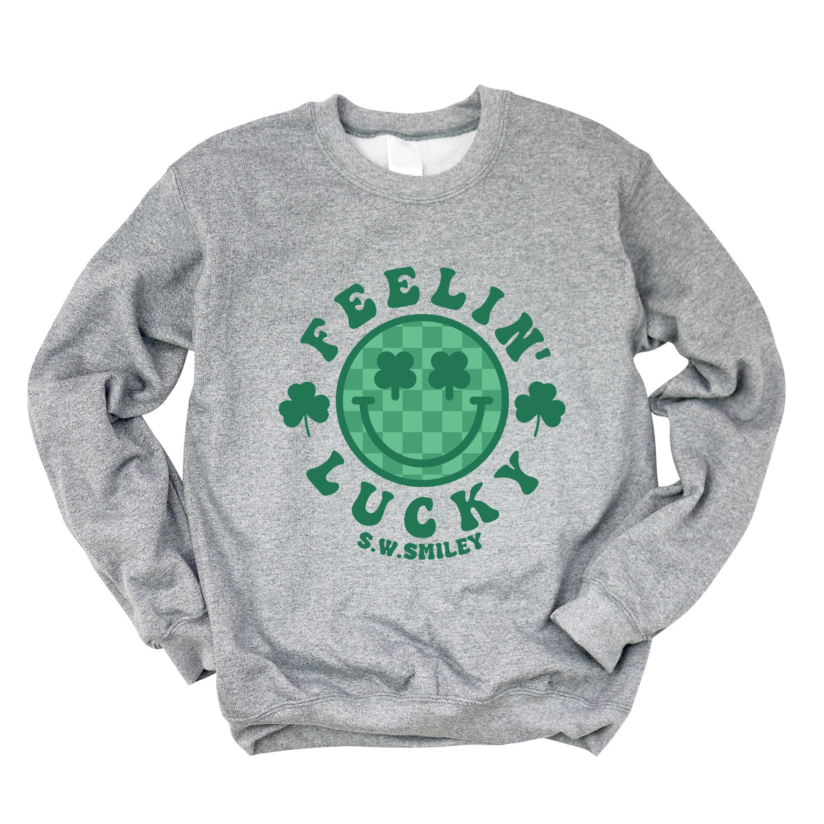 S.W.Smiley Feelin Lucky Checkered Smiley Face  -  Women's Graphic Sweatshirt