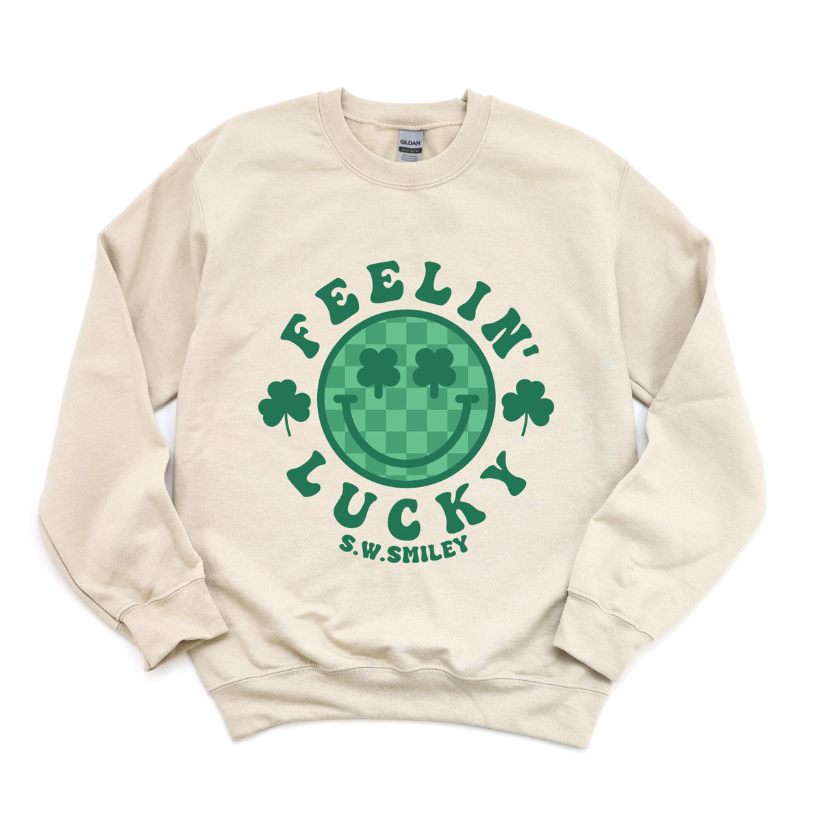 S.W.Smiley Feelin Lucky Checkered Smiley Face  -  Women's Graphic Sweatshirt