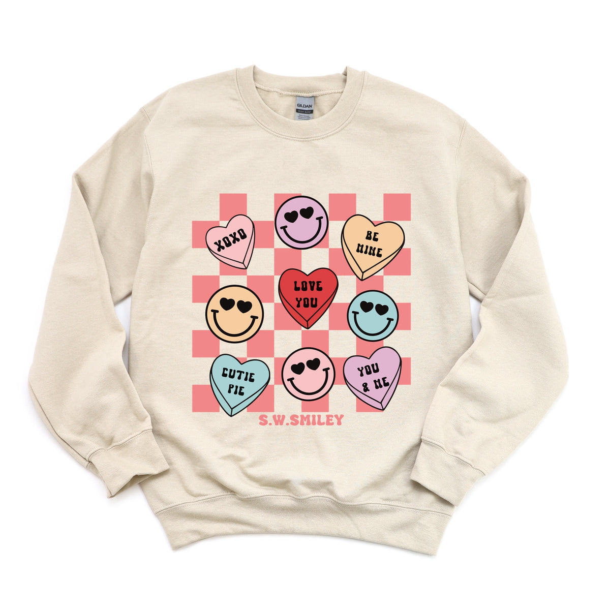 S.W.Smiley Candy Heart Smile Solid -  Women's Graphic Sweatshirt