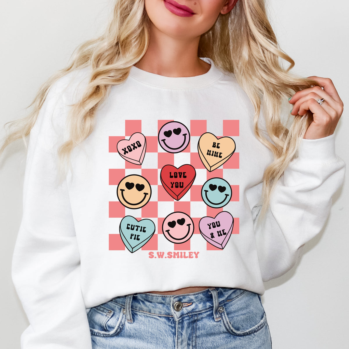 S.W.Smiley Candy Heart Smile Solid -  Women's Graphic Sweatshirt
