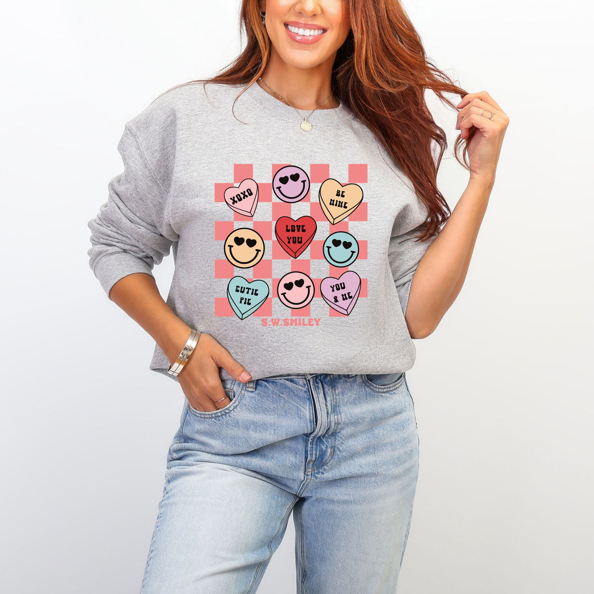 S.W.Smiley Candy Heart Smile Solid -  Women's Graphic Sweatshirt