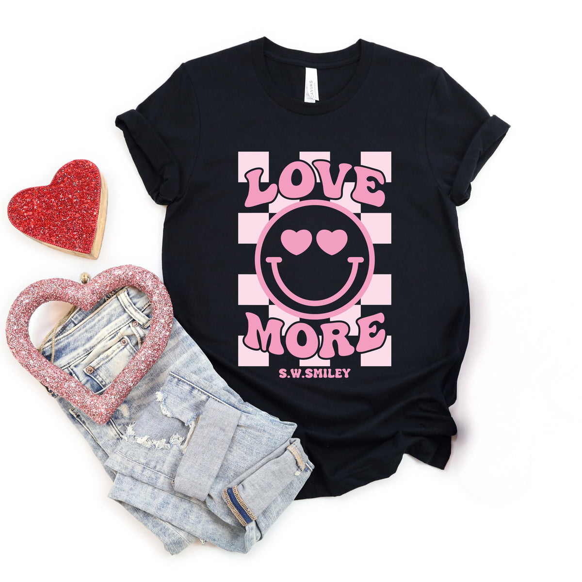 S.W.Smiley Love More Smiley - Women's Short Sleeve Graphic T-Shirt