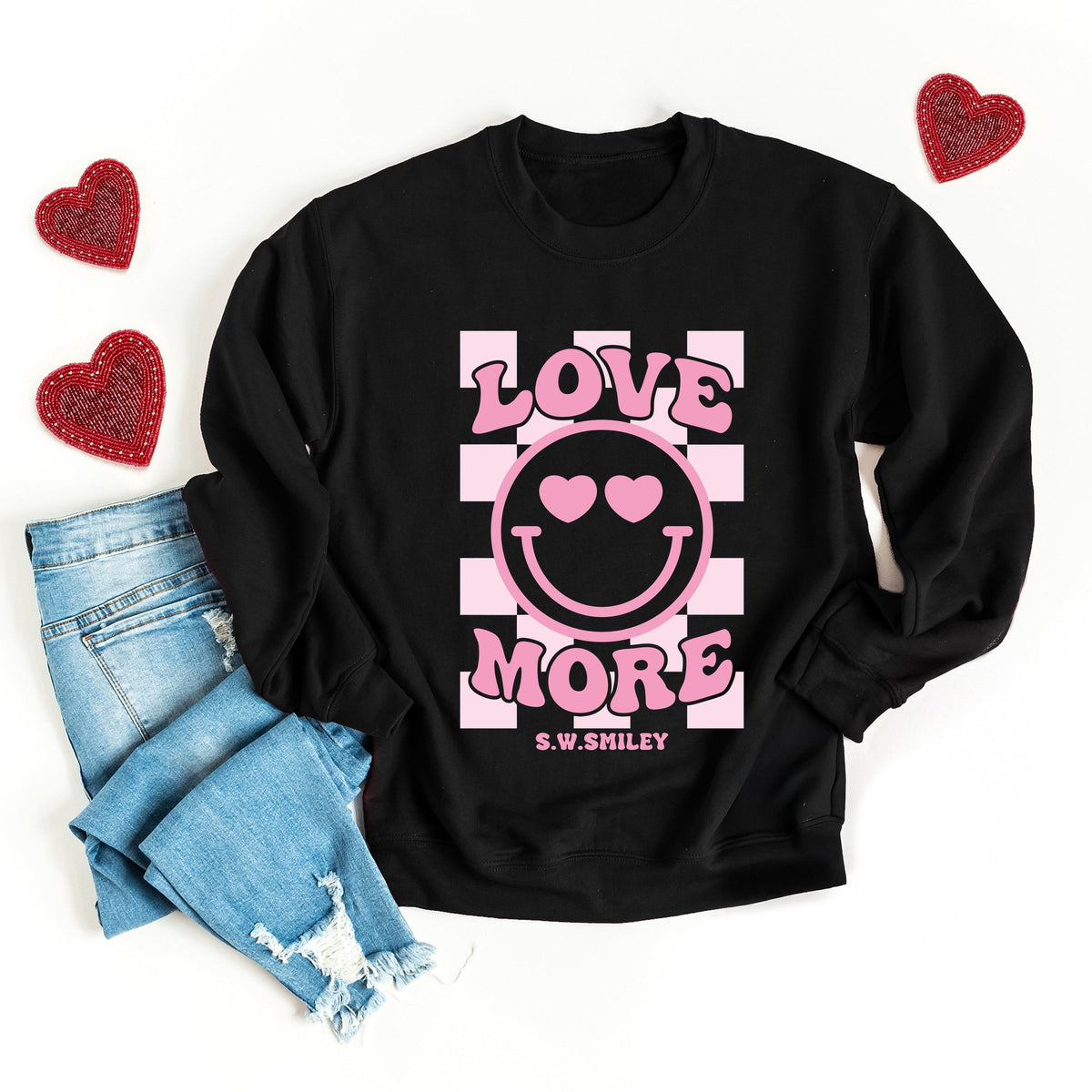 S.W.Smiley Love More Smiley -  Women's Graphic Sweatshirt