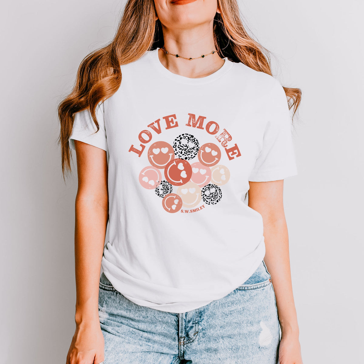 S.W.Smiley Love More Smiley Faces - Women's Short Sleeve Graphic T-Shirt