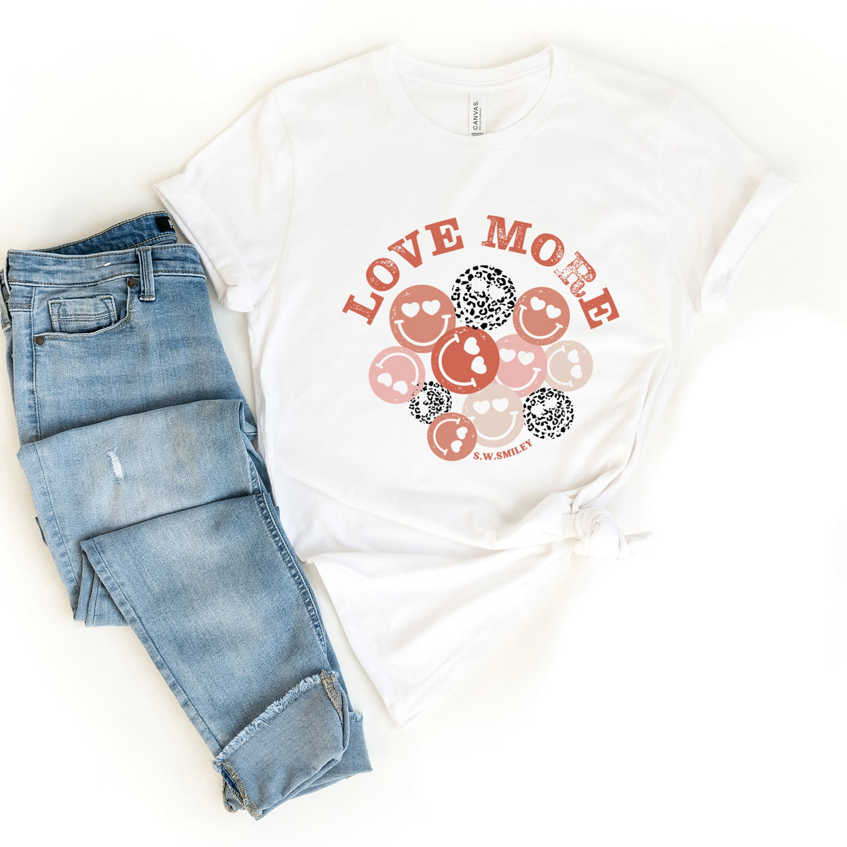 S.W.Smiley Love More Smiley Faces - Women's Short Sleeve Graphic T-Shirt