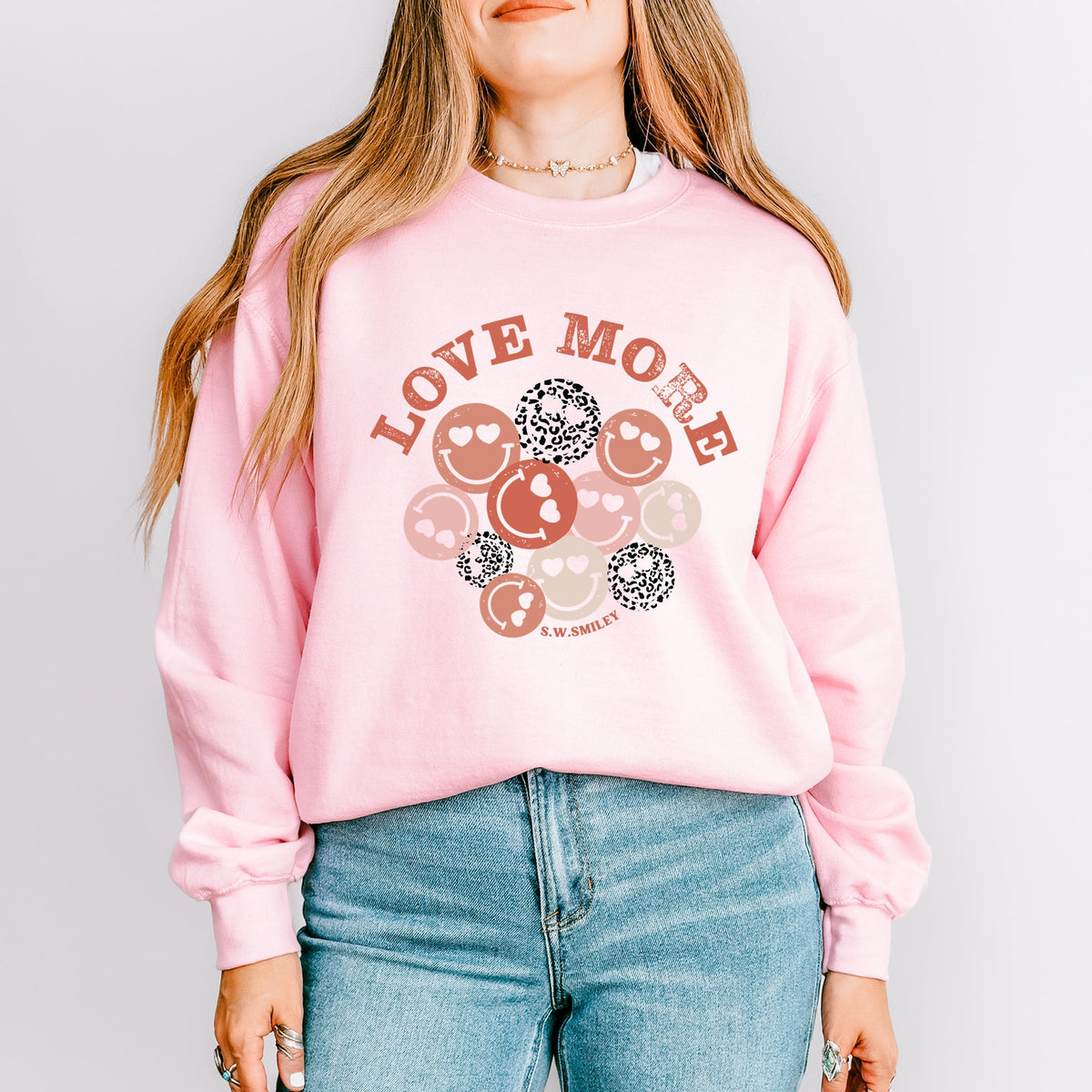 S.W.Smiley Love More Smiley Faces -  Women's Graphic Sweatshirt