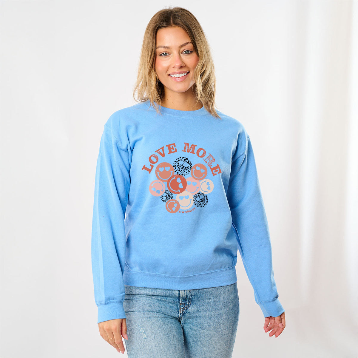 S.W.Smiley Love More Smiley Faces -  Women's Graphic Sweatshirt