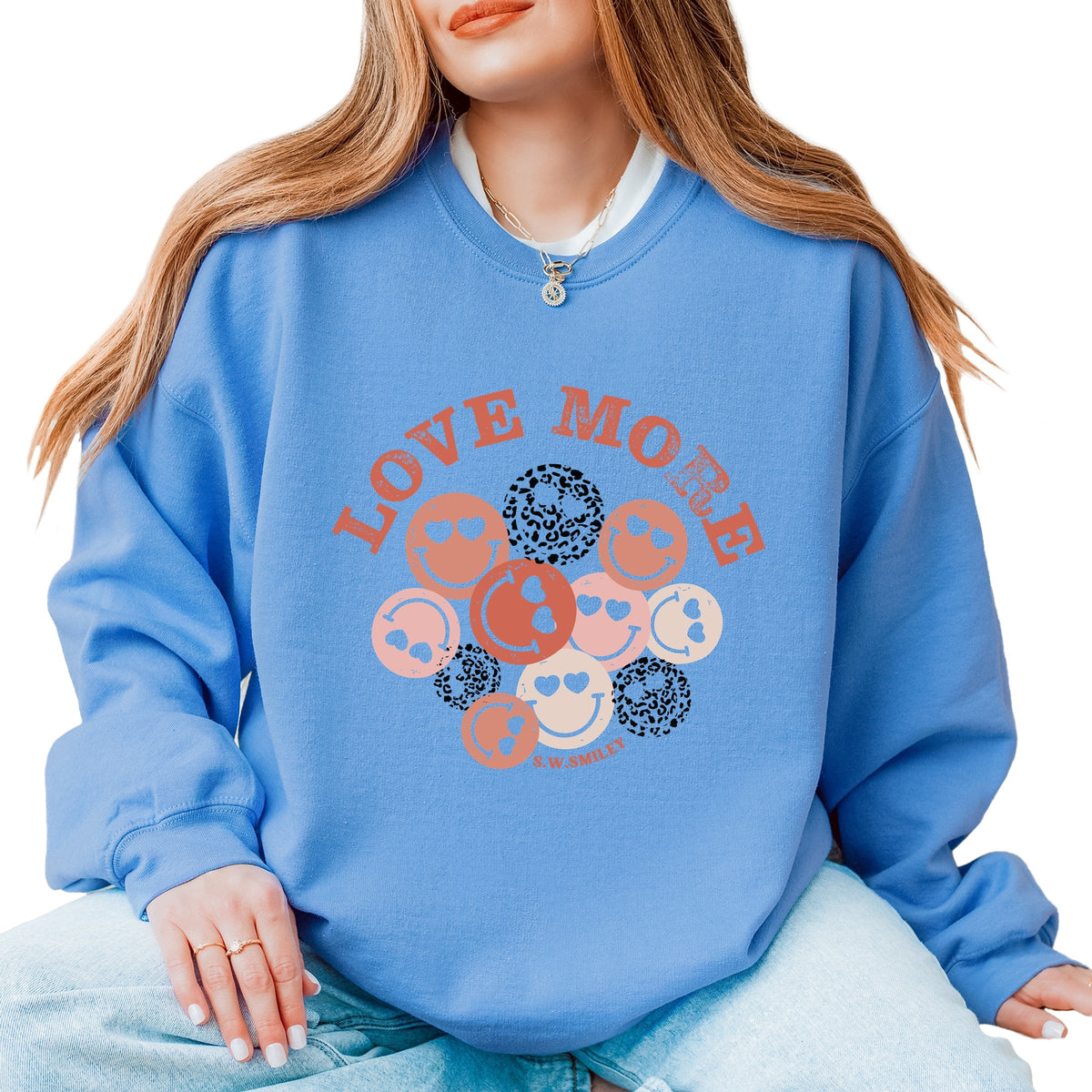 S.W.Smiley Love More Smiley Faces -  Women's Graphic Sweatshirt