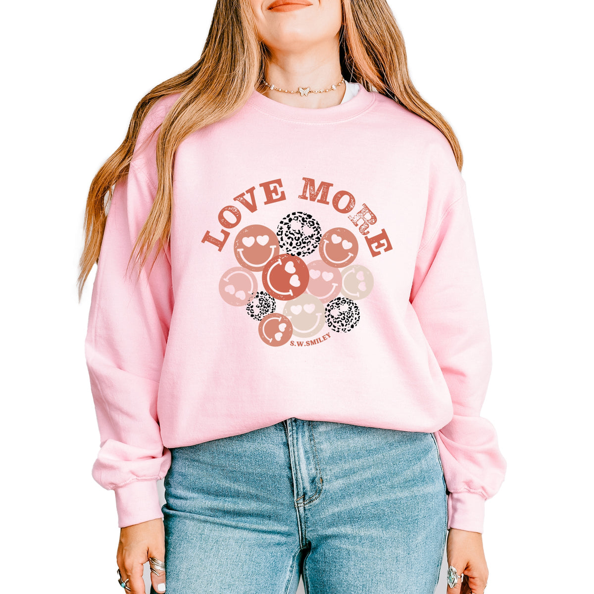 S.W.Smiley Love More Smiley Faces -  Women's Graphic Sweatshirt