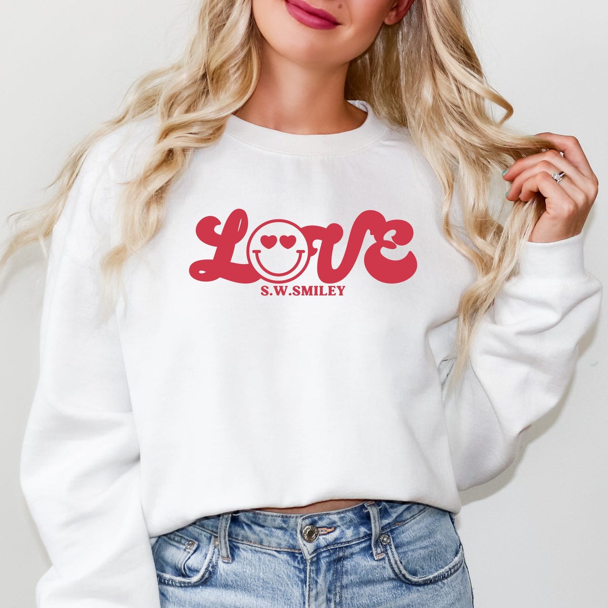 S.W.Smiley Love Cursive -  Women's Graphic Sweatshirt
