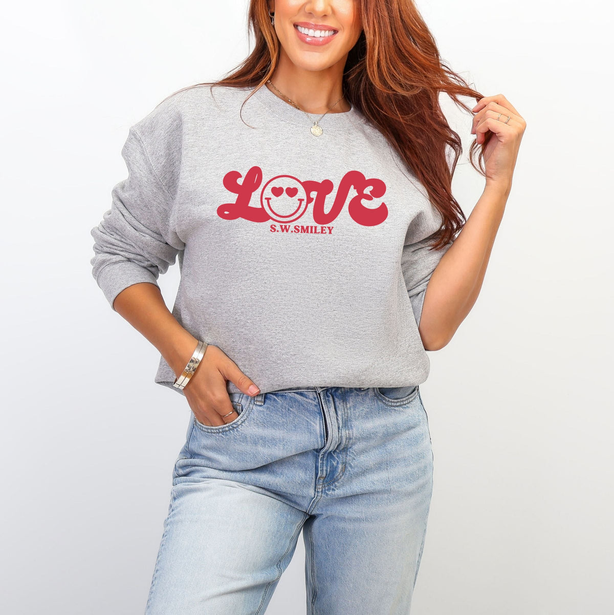 S.W.Smiley Love Cursive -  Women's Graphic Sweatshirt