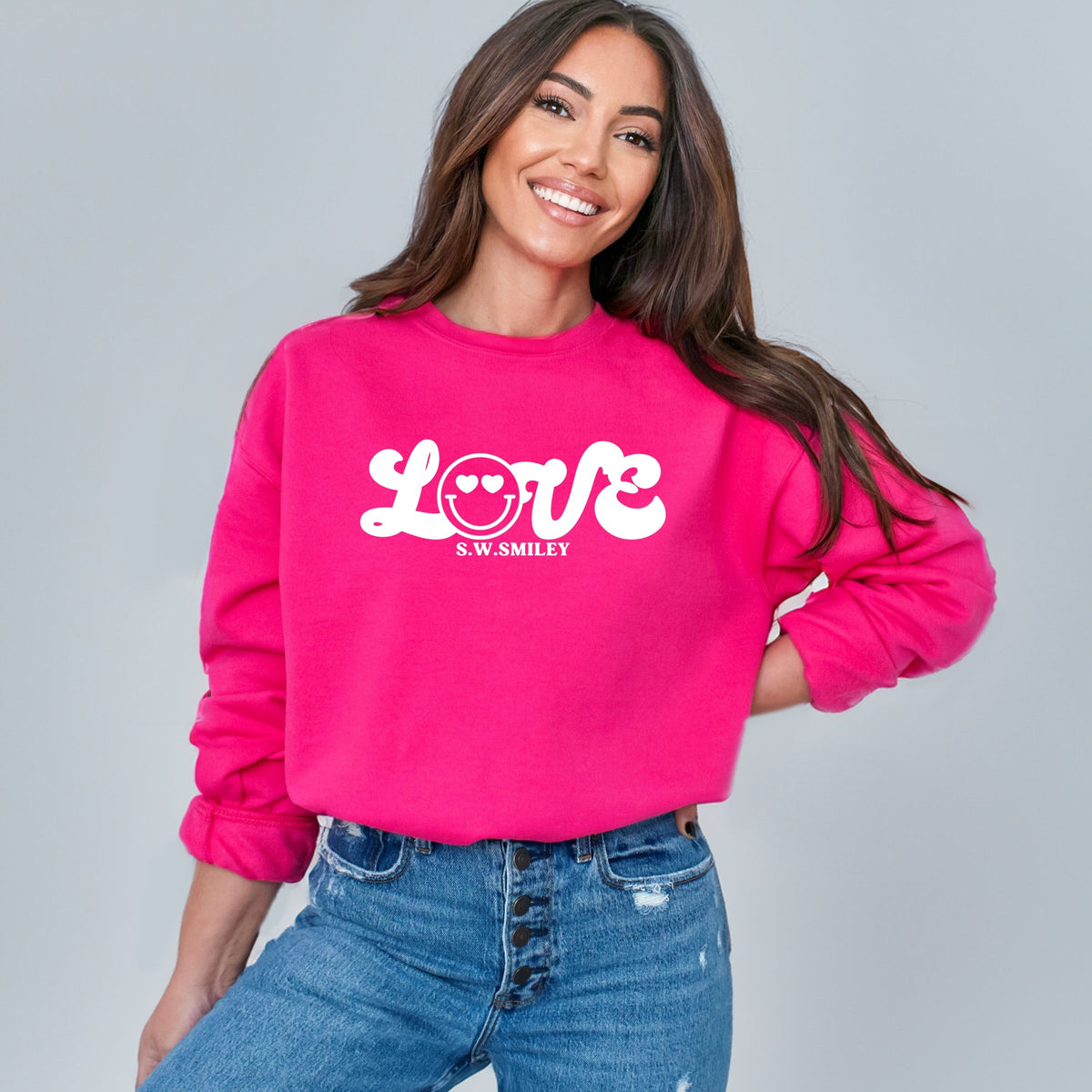 S.W.Smiley Love Cursive -  Women's Graphic Sweatshirt