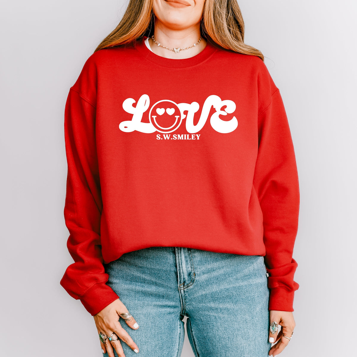 S.W.Smiley Love Cursive -  Women's Graphic Sweatshirt