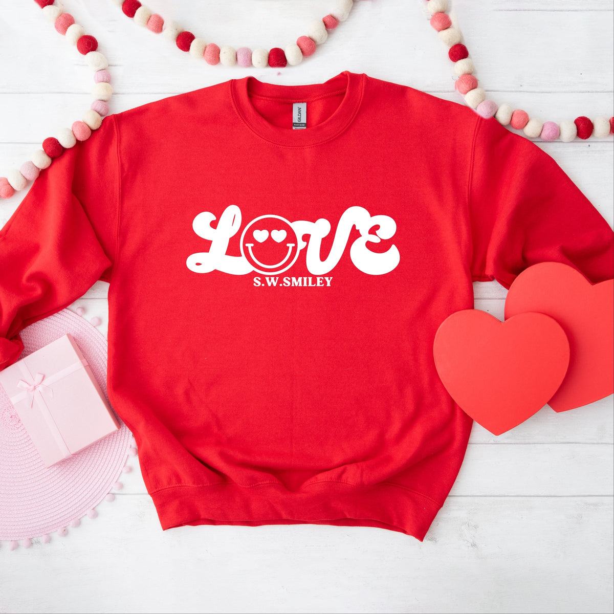 S.W.Smiley Love Cursive -  Women's Graphic Sweatshirt