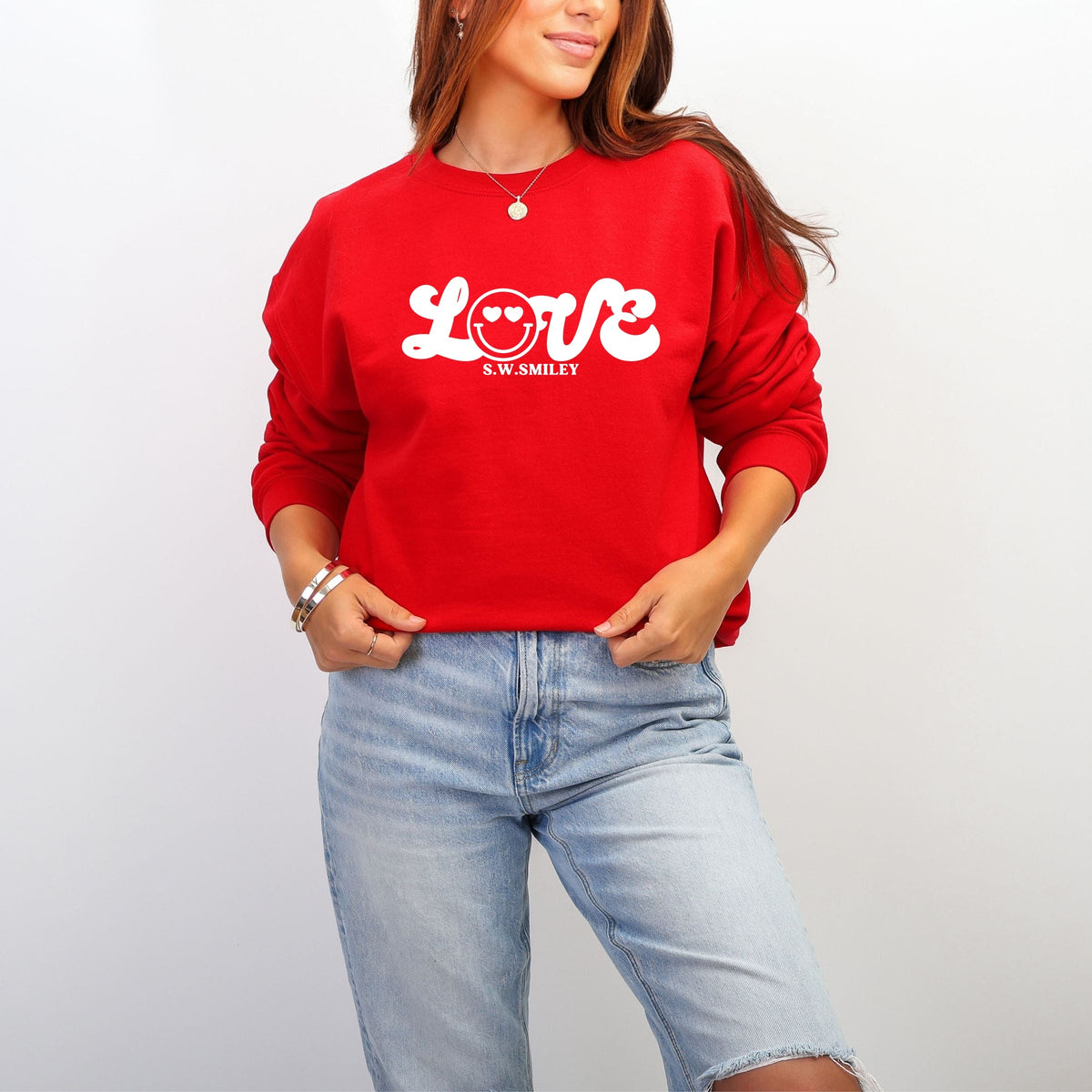 S.W.Smiley Love Cursive -  Women's Graphic Sweatshirt