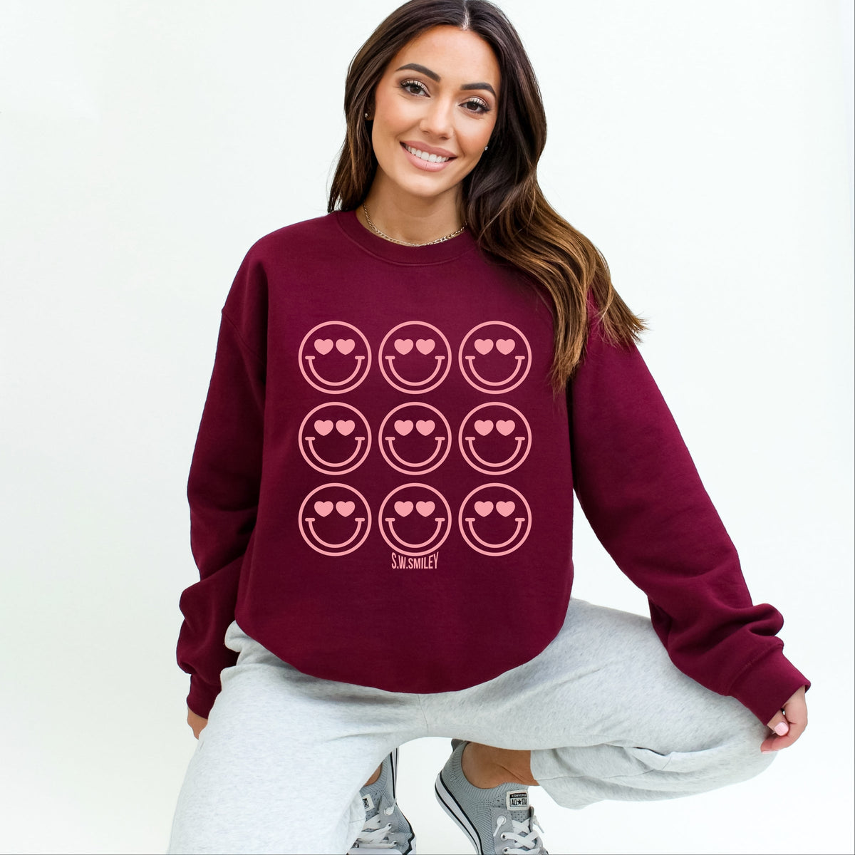S.W.Smiley Love Smiley Grid -  Women's Graphic Sweatshirt
