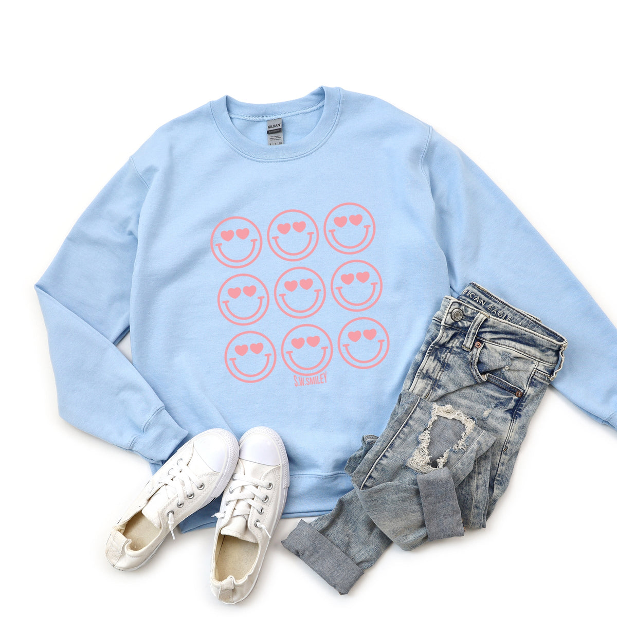 S.W.Smiley Love Smiley Grid -  Women's Graphic Sweatshirt