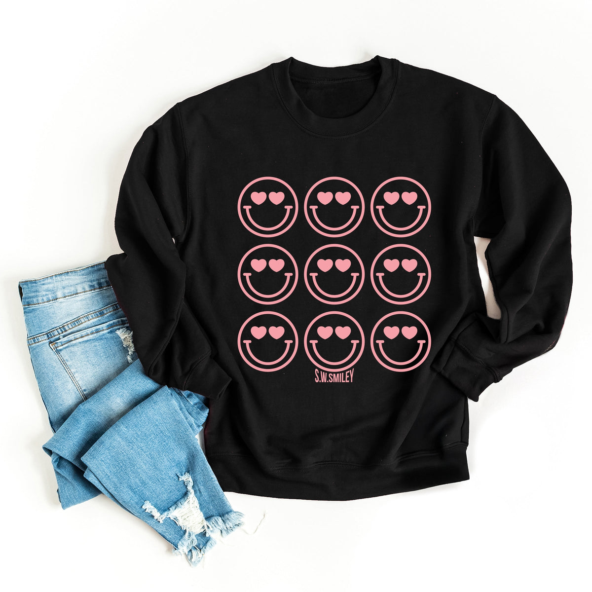 S.W.Smiley Love Smiley Grid -  Women's Graphic Sweatshirt