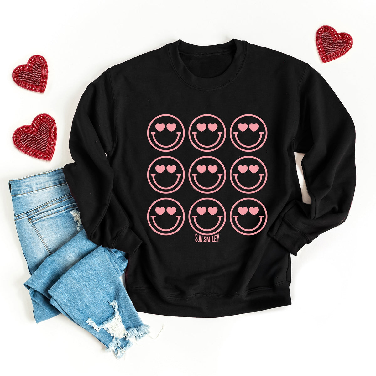 S.W.Smiley Love Smiley Grid -  Women's Graphic Sweatshirt