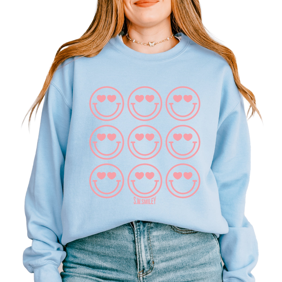 S.W.Smiley Love Smiley Grid -  Women's Graphic Sweatshirt