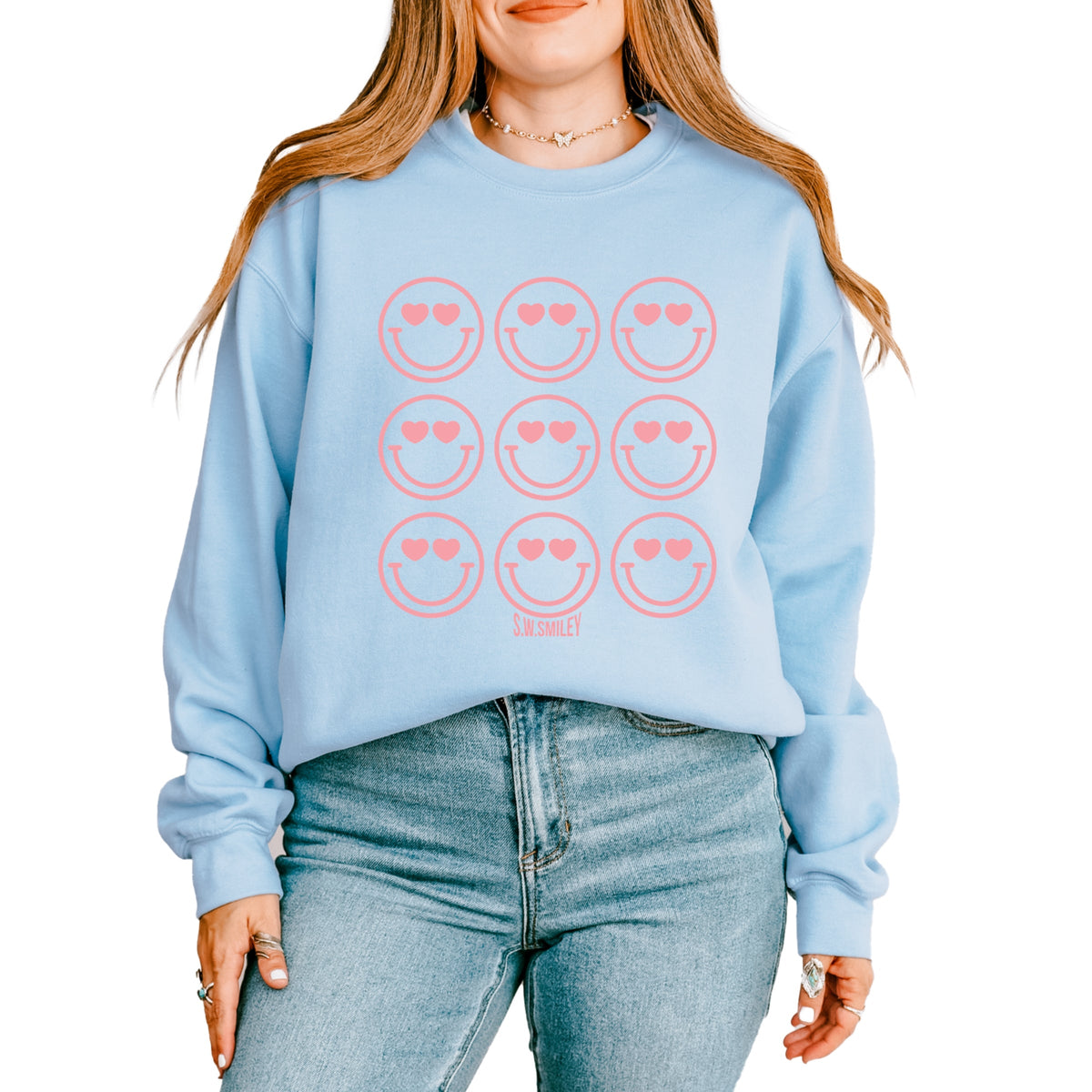 S.W.Smiley Love Smiley Grid -  Women's Graphic Sweatshirt