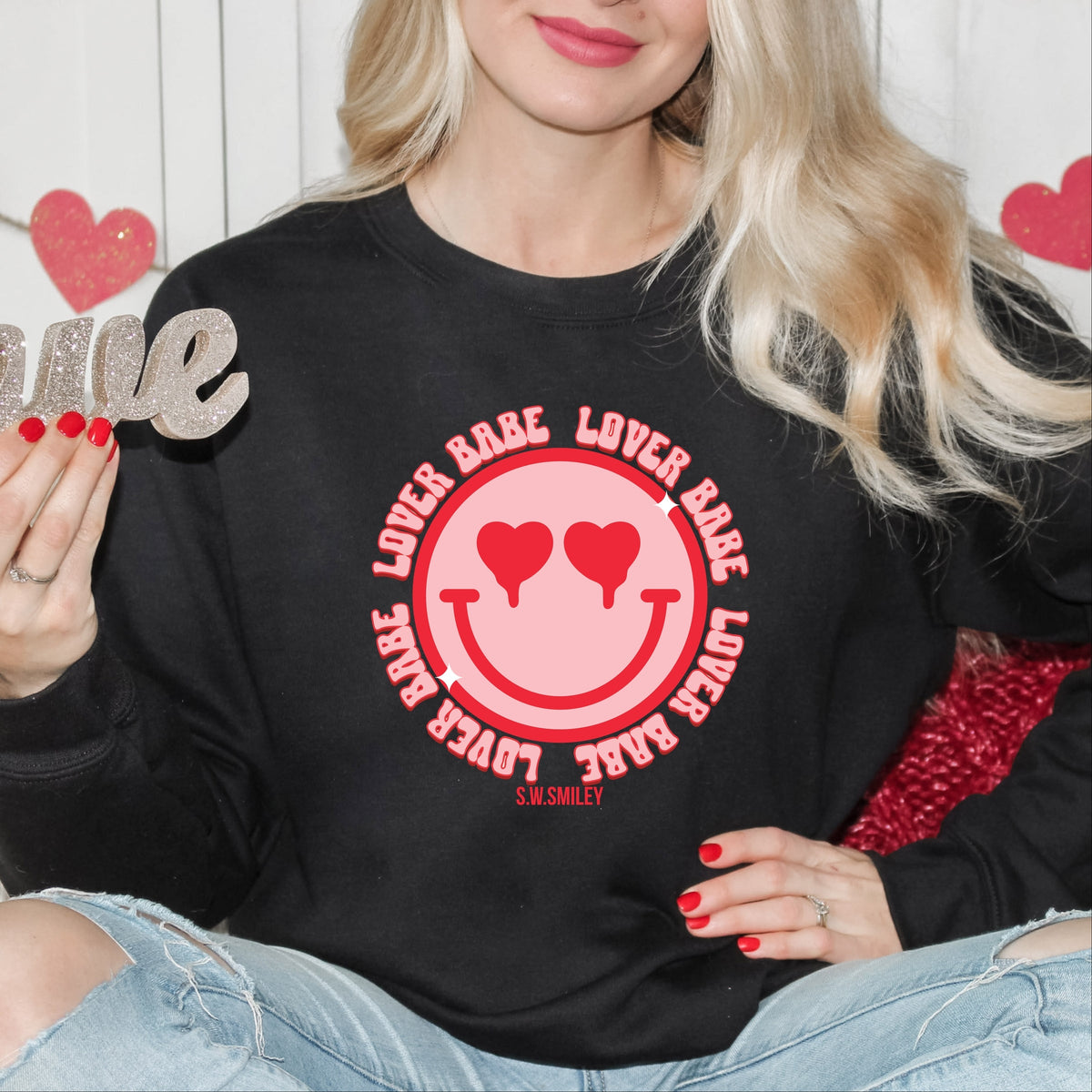 S.W.Smiley Lover Babe Smiley Face -  Women's Graphic Sweatshirt