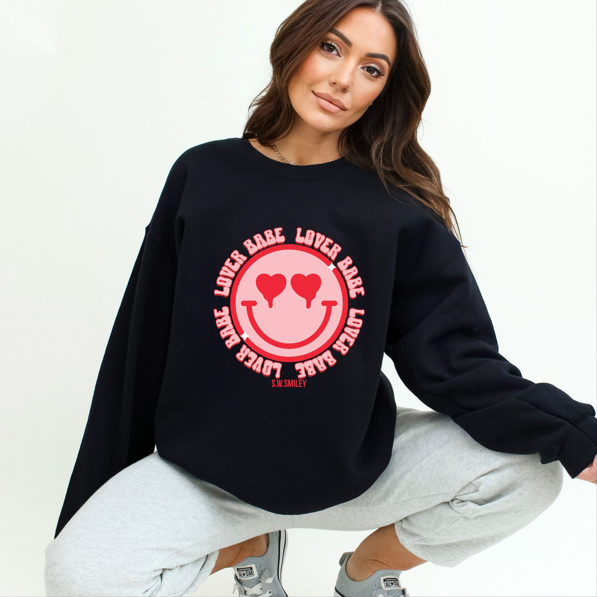 S.W.Smiley Lover Babe Smiley Face -  Women's Graphic Sweatshirt