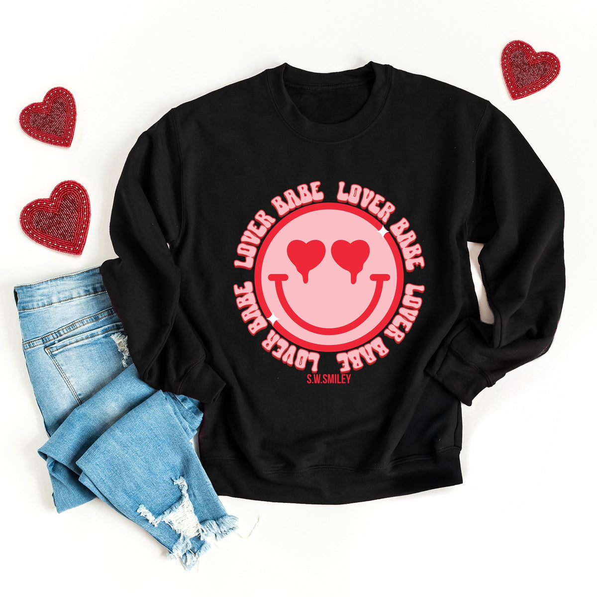 S.W.Smiley Lover Babe Smiley Face -  Women's Graphic Sweatshirt