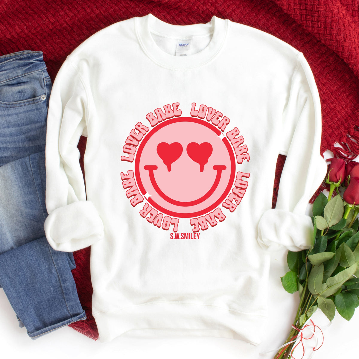 S.W.Smiley Lover Babe Smiley Face -  Women's Graphic Sweatshirt