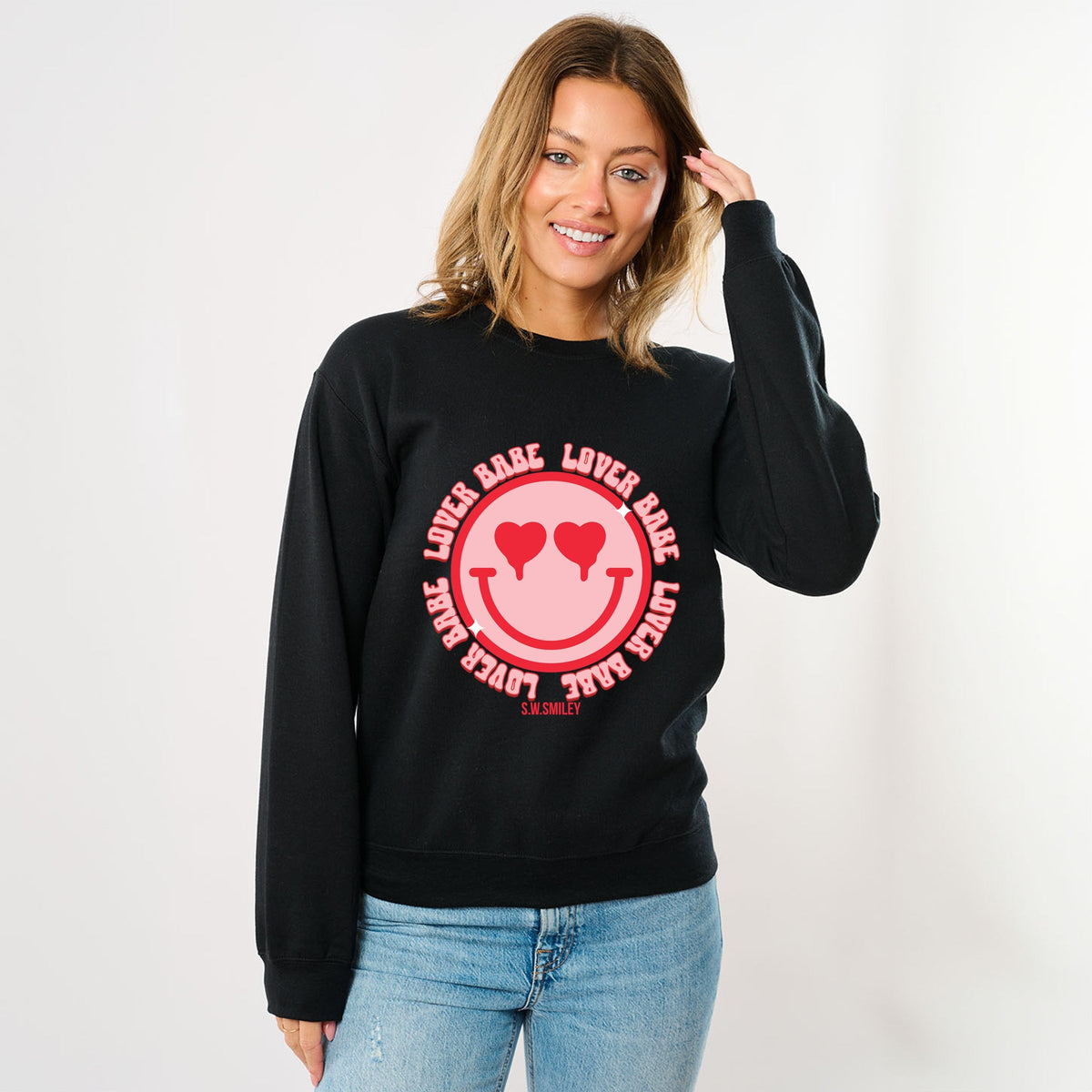 S.W.Smiley Lover Babe Smiley Face -  Women's Graphic Sweatshirt